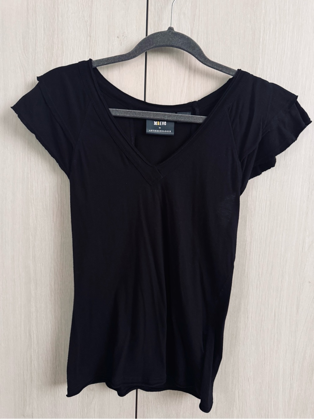 Anthropologie Maeve Black V-Neck Short Sleeve Tee